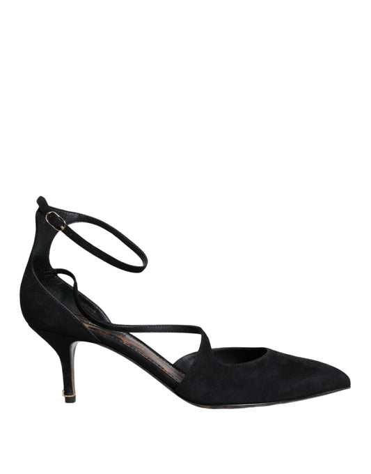 Escarpins à talons et bride cheville en daim noir Dolce &amp; Gabbana