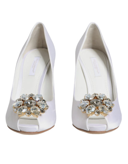 Escarpins Dolce &amp; Gabbana en satin à bout ouvert et cristaux blancs