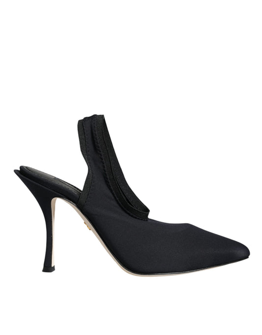 Chaussures à talons et bride arrière en jersey extensible noir Dolce &amp; Gabbana