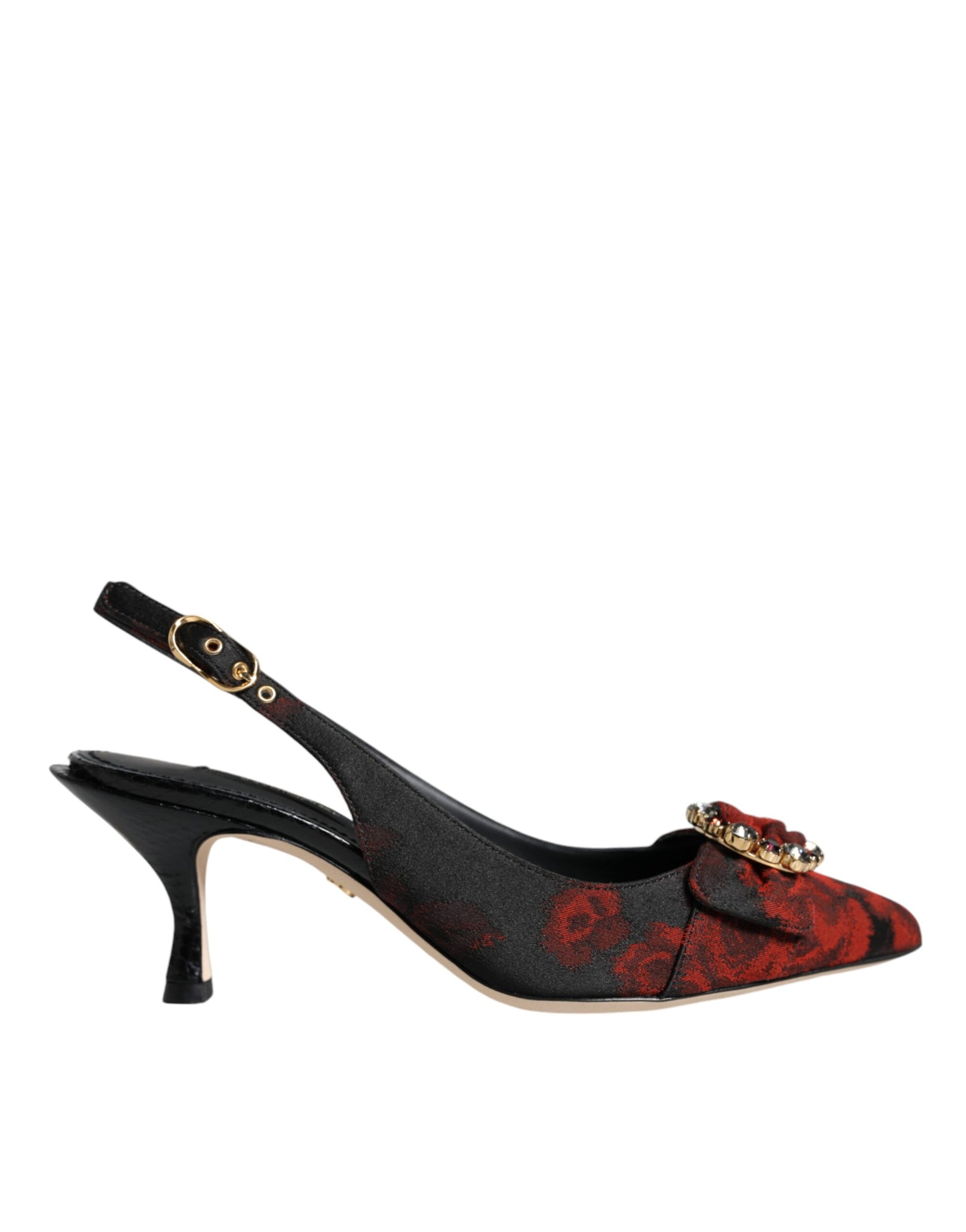 Dolce & Gabbana Black Red Floral Crystal Heel Slingback Shoes by Dolce & Gabbana