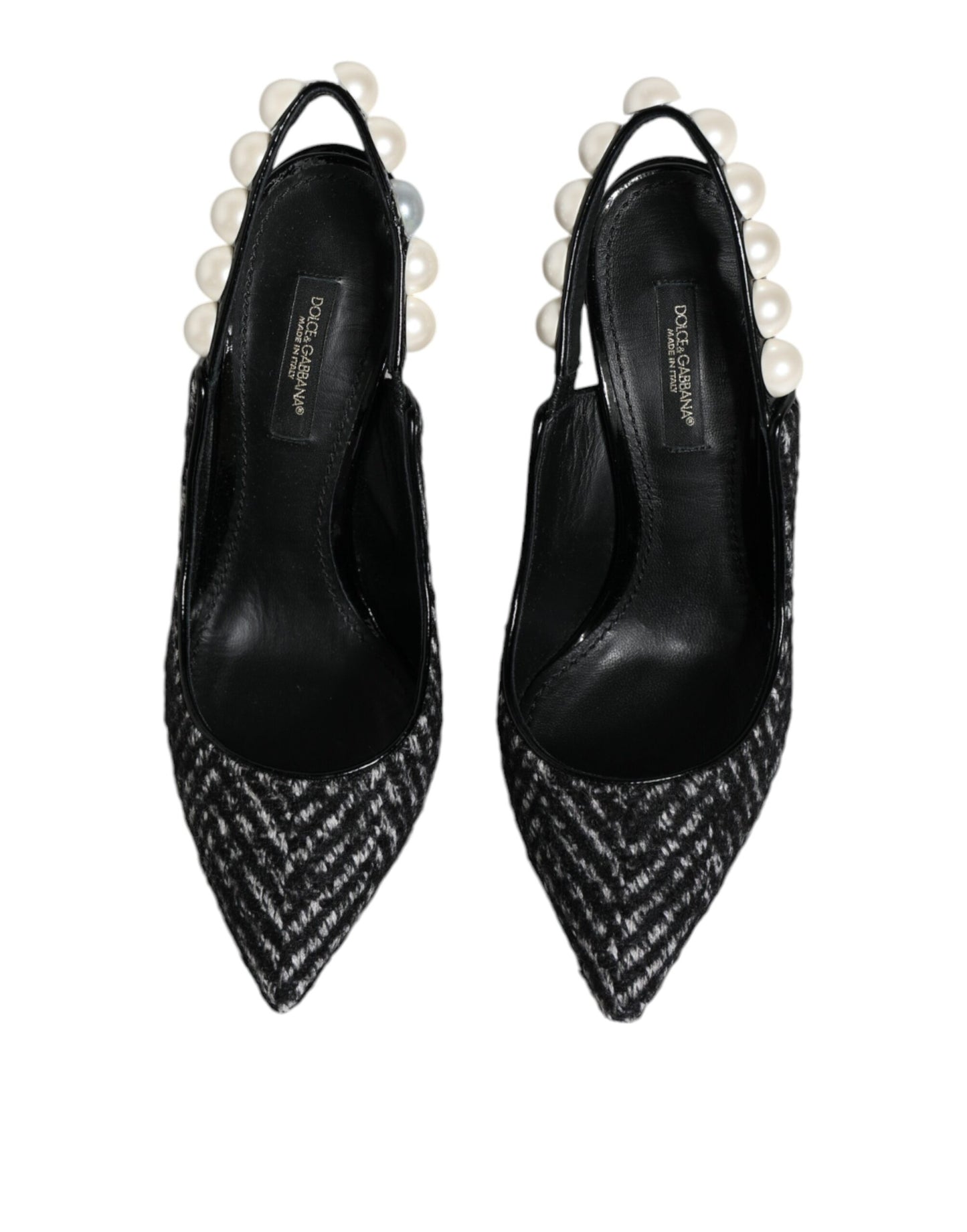 Dolce & Gabbana White Black Chevron Faux Pearl Slingback Shoes by Dolce & Gabbana
