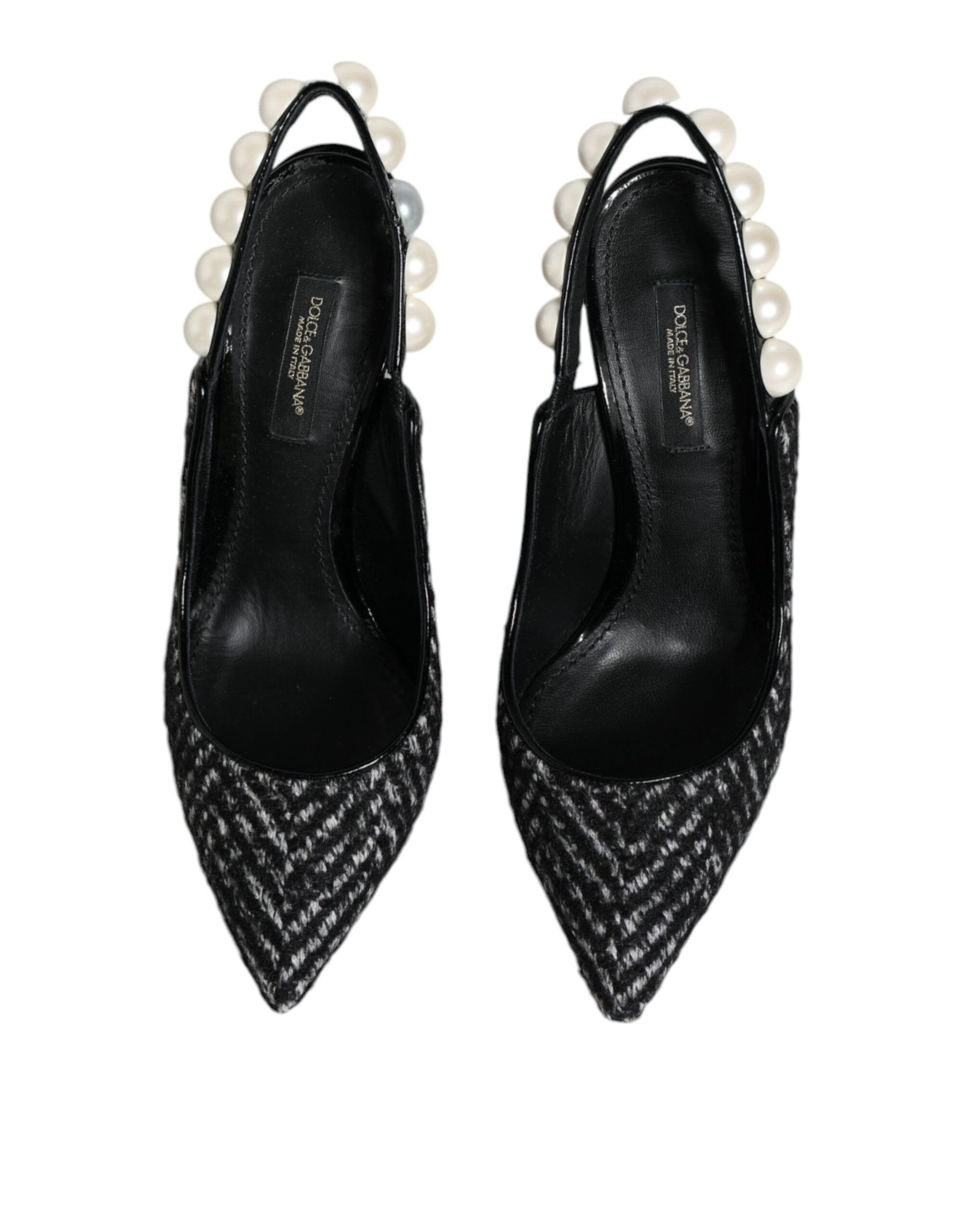Dolce & Gabbana White Black Chevron Faux Pearl Slingback Shoes by Dolce & Gabbana