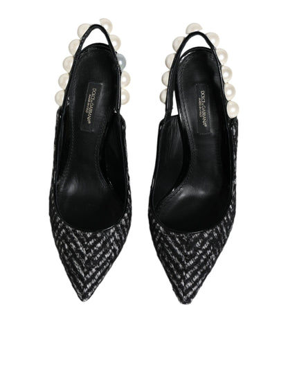 Dolce & Gabbana White Black Chevron Faux Pearl Slingback Shoes by Dolce & Gabbana