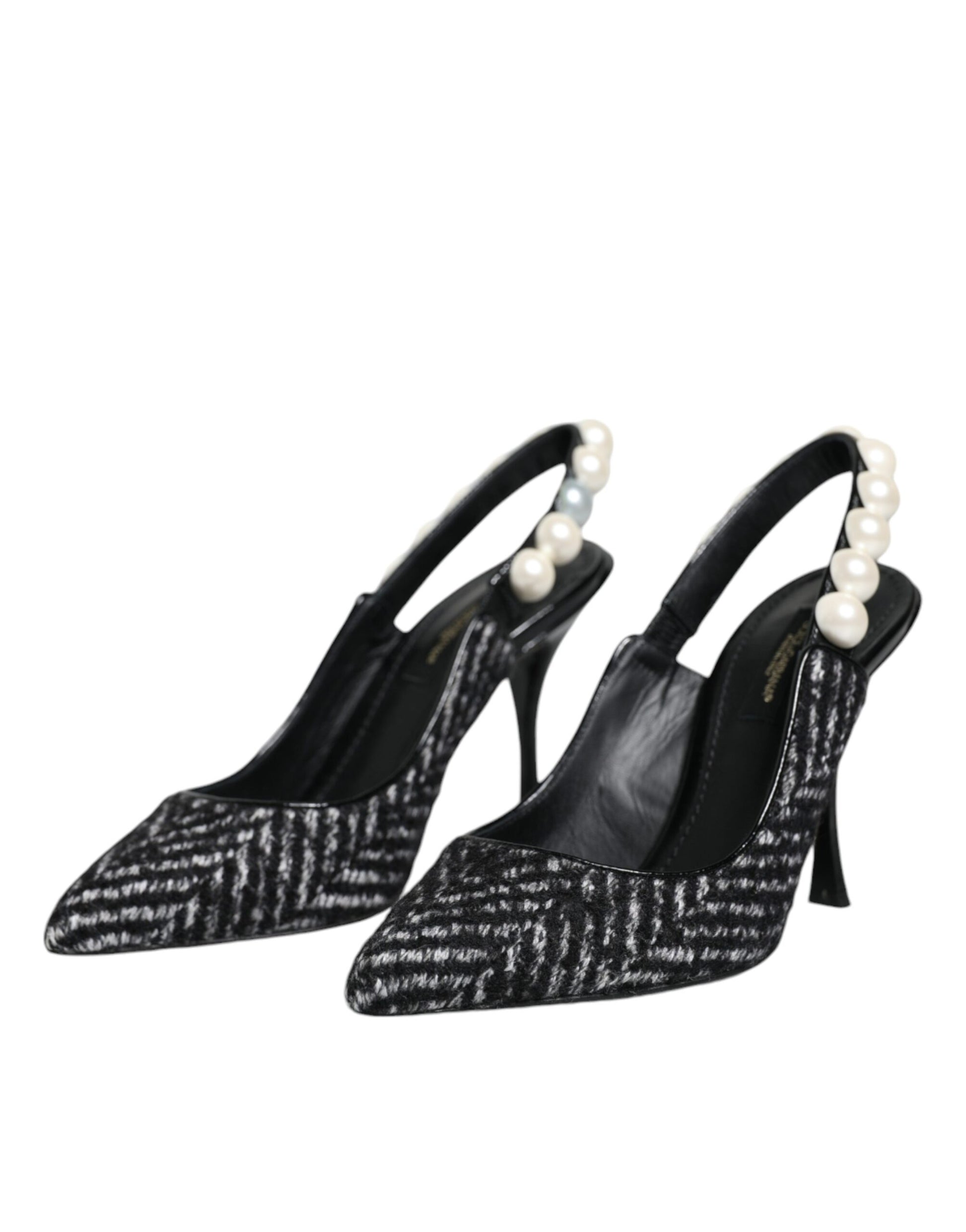 Dolce & Gabbana White Black Chevron Faux Pearl Slingback Shoes by Dolce & Gabbana