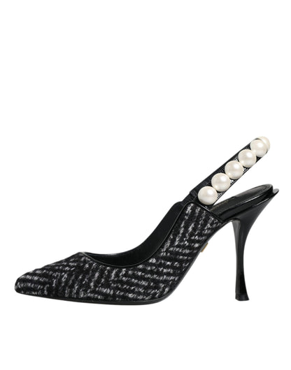 Dolce & Gabbana White Black Chevron Faux Pearl Slingback Shoes by Dolce & Gabbana