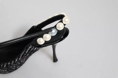 Dolce & Gabbana White Black Chevron Faux Pearl Slingback Shoes by Dolce & Gabbana