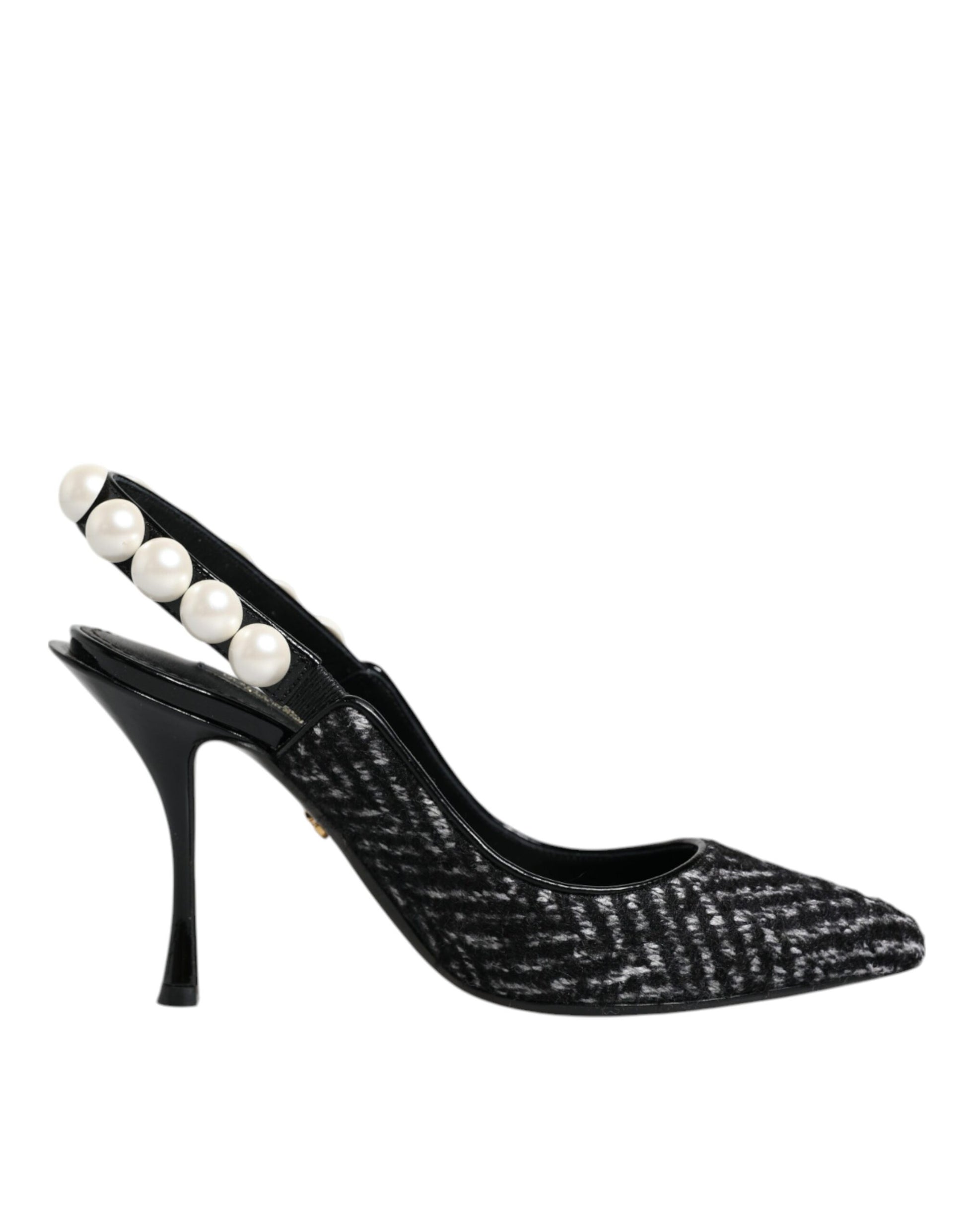 Dolce & Gabbana White Black Chevron Faux Pearl Slingback Shoes by Dolce & Gabbana