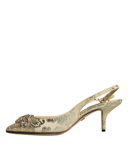 Dolce & Gabbana Gold Crystal Pumps Heels Slingbacks Shoes by Dolce & Gabbana