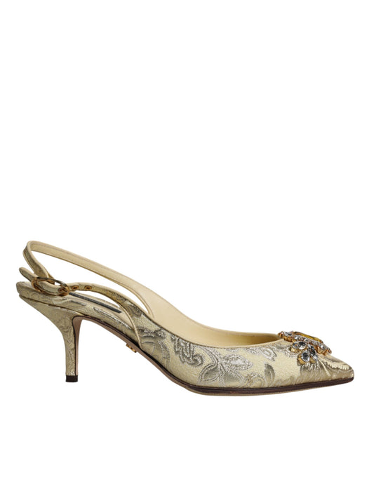 Dolce & Gabbana Gold Crystal Pumps Heels Slingbacks Shoes by Dolce & Gabbana