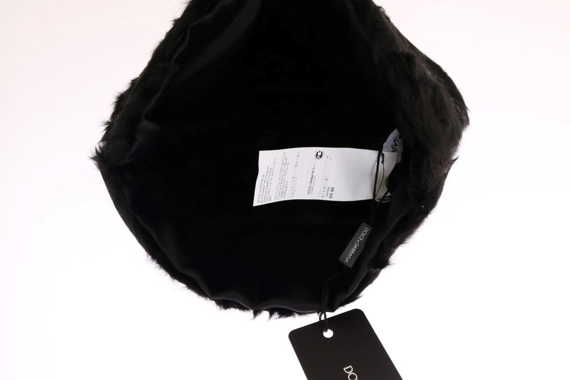 Bonnet élégant en fourrure noire Xiangao de Dolce &amp; Gabbana