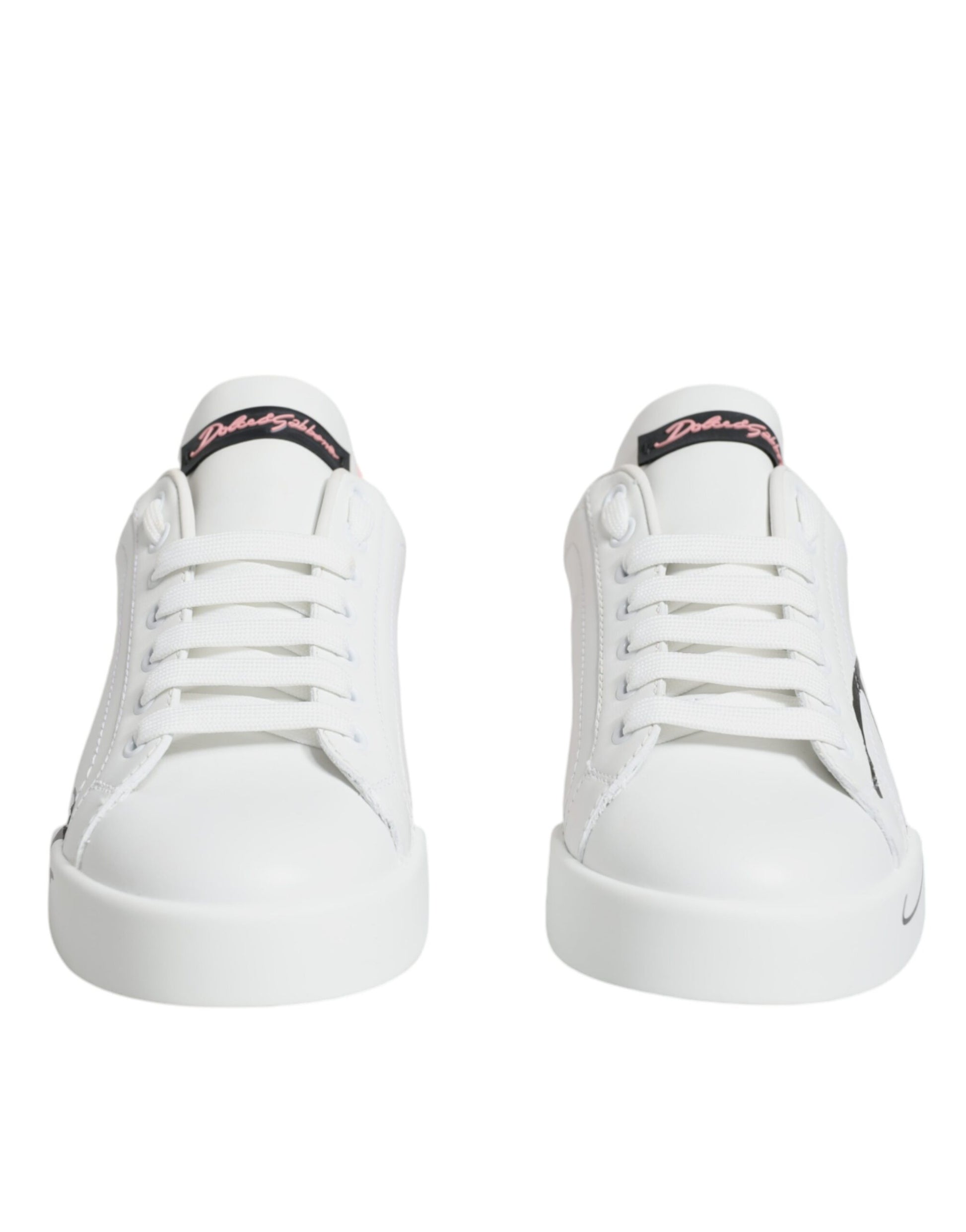 Dolce & Gabbana White Pink Portofino Low Top Sneakers Shoes by Dolce & Gabbana