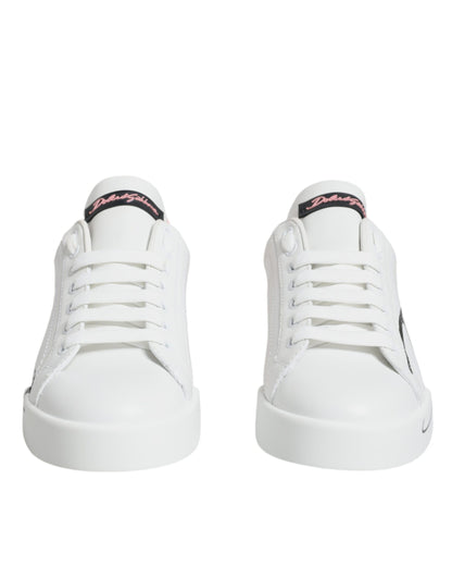 Dolce & Gabbana White Pink Portofino Low Top Sneakers Shoes by Dolce & Gabbana
