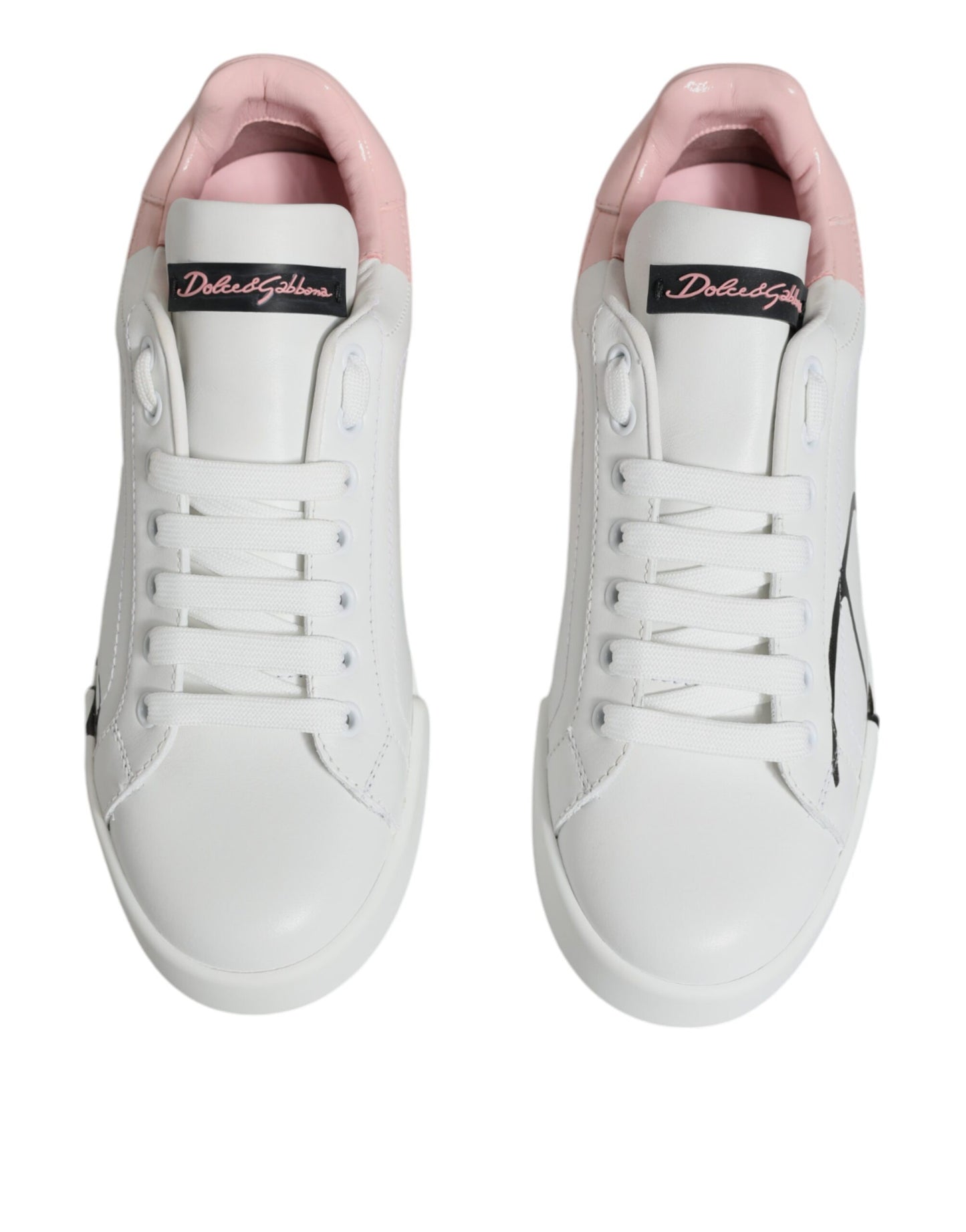 Dolce & Gabbana White Pink Portofino Low Top Sneakers Shoes by Dolce & Gabbana
