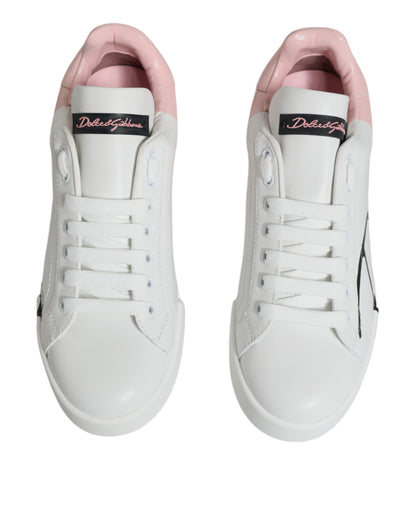 Dolce & Gabbana White Pink Portofino Low Top Sneakers Shoes by Dolce & Gabbana