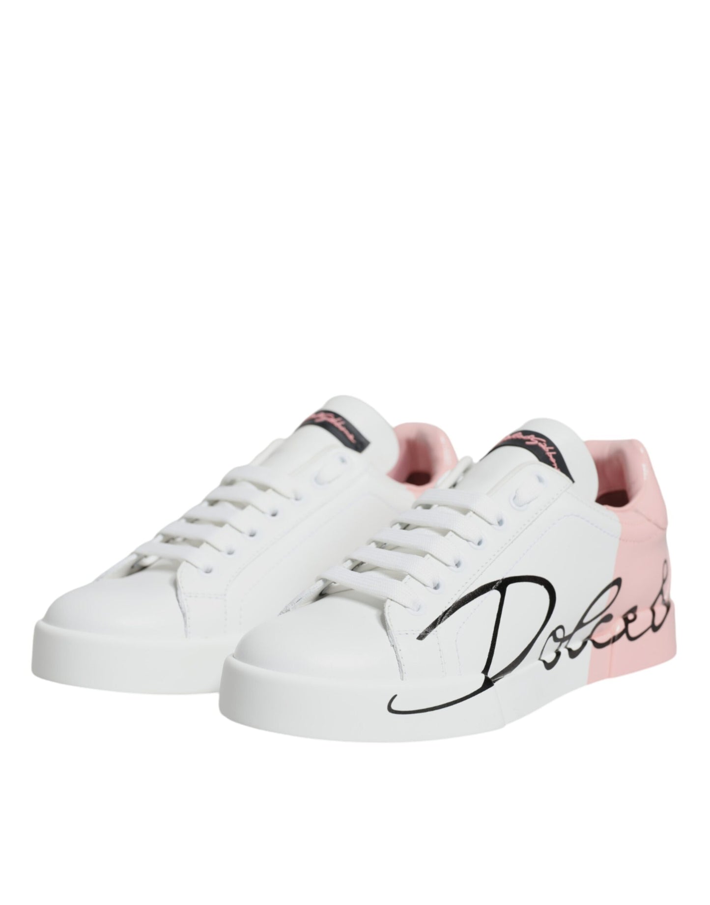 Dolce & Gabbana White Pink Portofino Low Top Sneakers Shoes by Dolce & Gabbana
