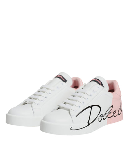 Dolce & Gabbana White Pink Portofino Low Top Sneakers Shoes by Dolce & Gabbana
