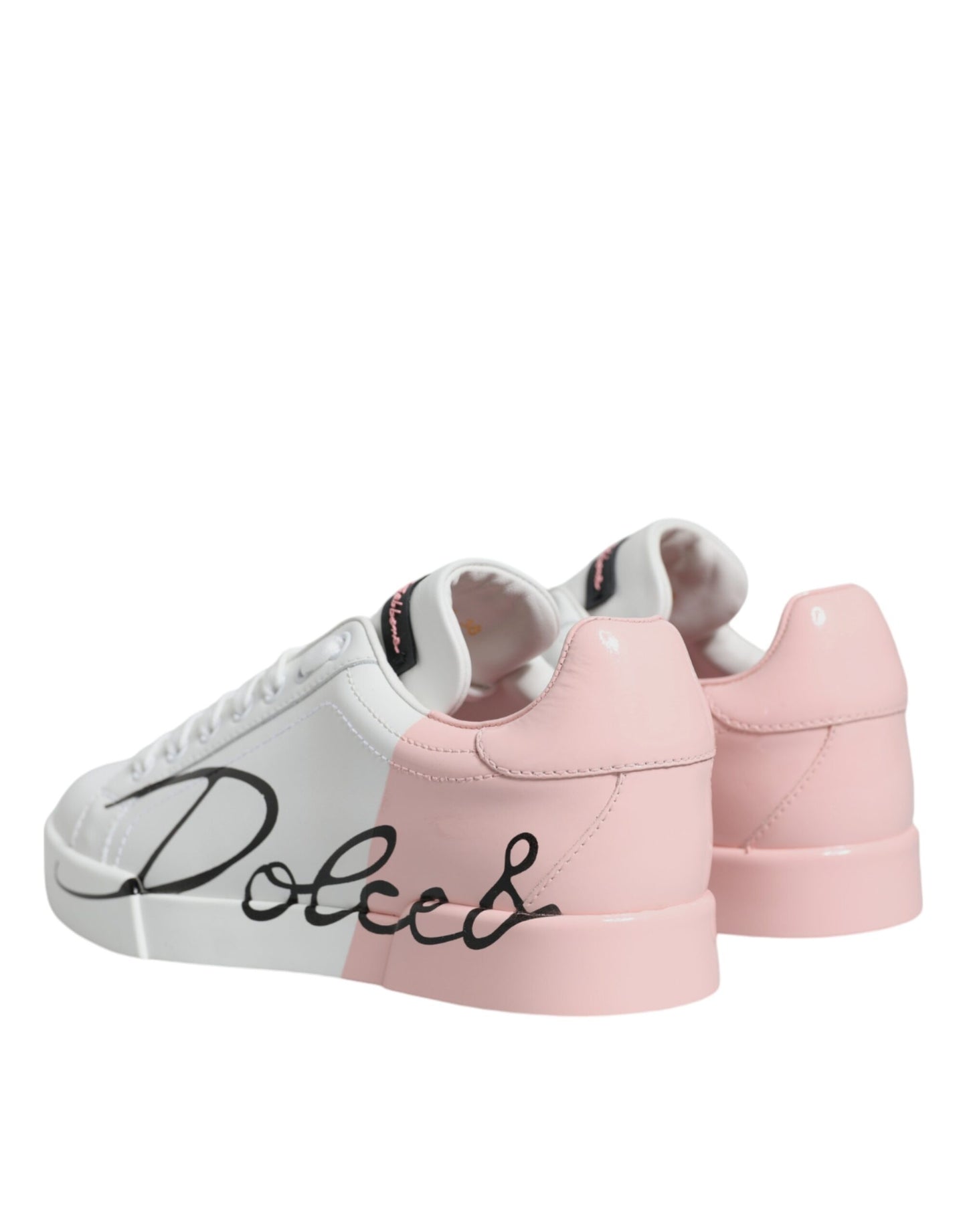 Dolce & Gabbana White Pink Portofino Low Top Sneakers Shoes by Dolce & Gabbana