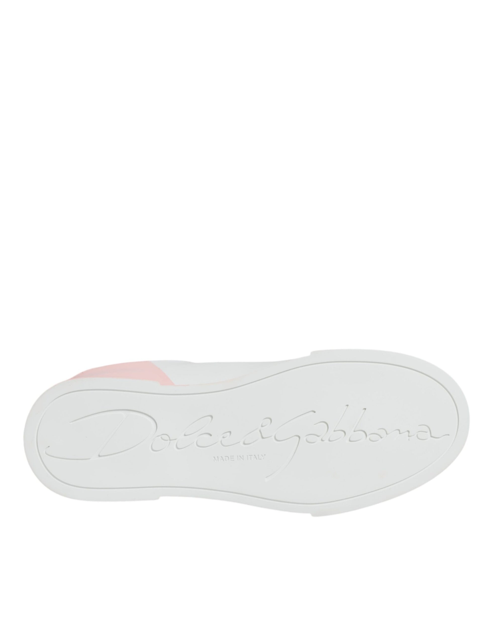 Dolce & Gabbana White Pink Portofino Low Top Sneakers Shoes by Dolce & Gabbana
