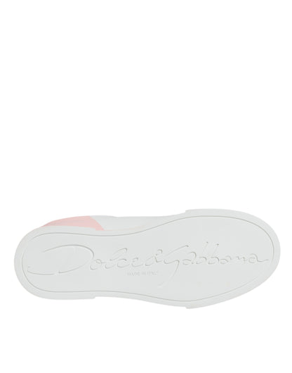 Dolce & Gabbana White Pink Portofino Low Top Sneakers Shoes by Dolce & Gabbana