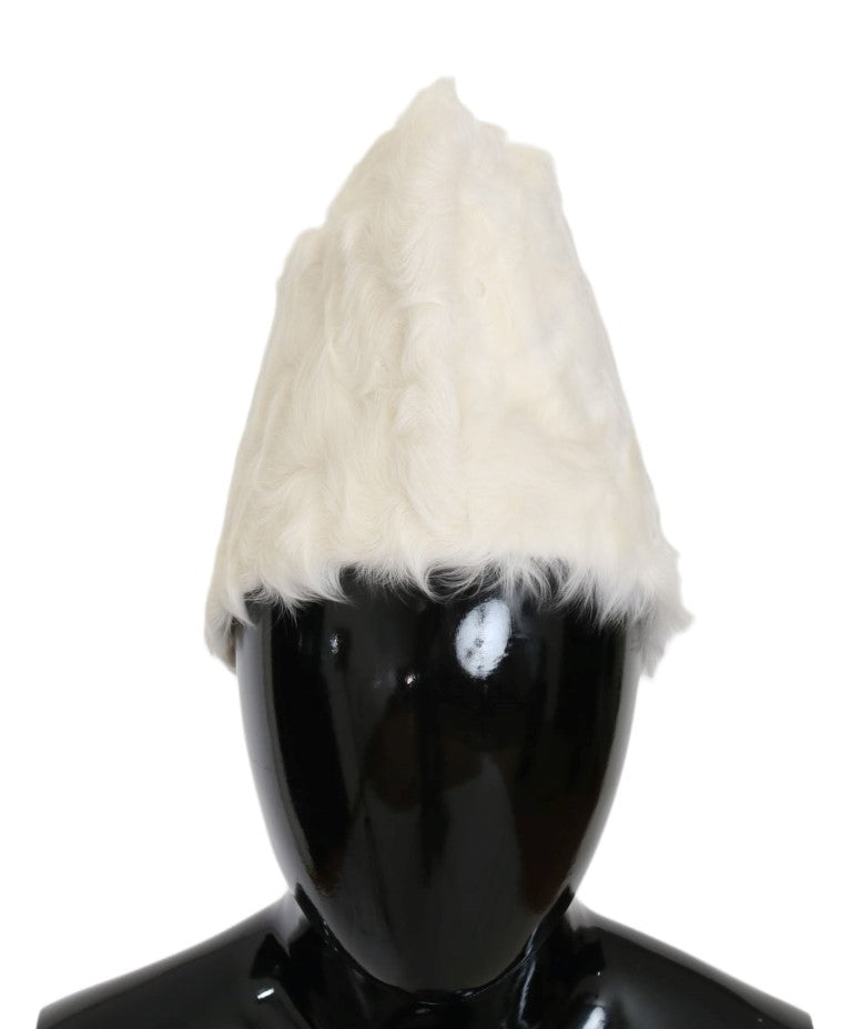 Dolce &amp; Gabbana Élégant bonnet en fourrure blanche Chapeau d'hiver de luxe