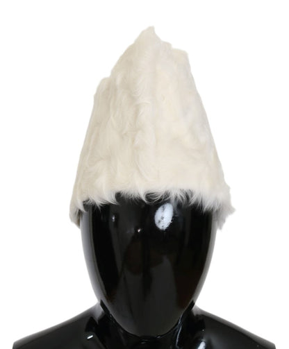 Dolce &amp; Gabbana Élégant bonnet en fourrure blanche Chapeau d'hiver de luxe