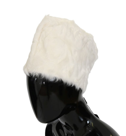 Dolce &amp; Gabbana Élégant bonnet en fourrure blanche Chapeau d'hiver de luxe