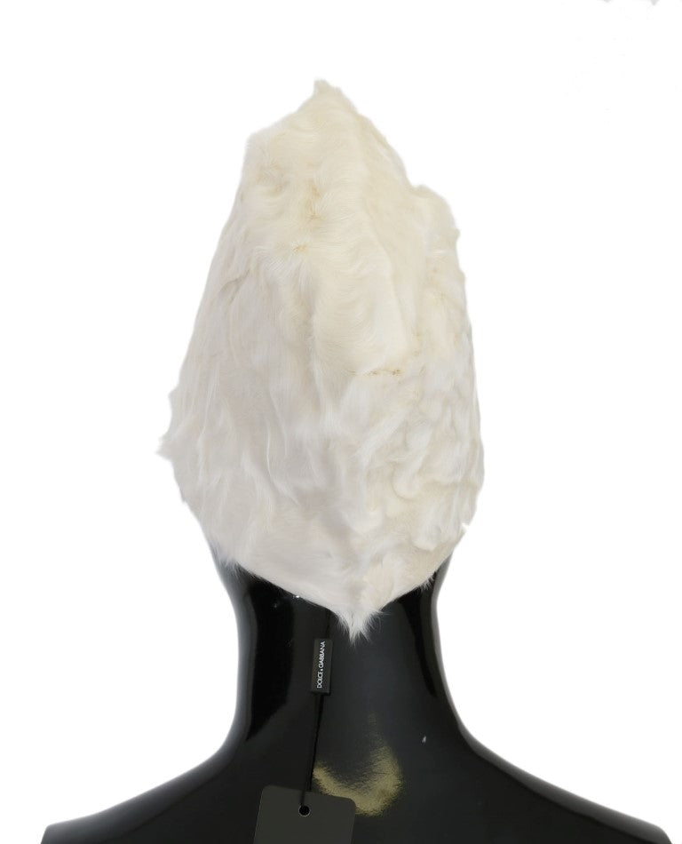 Dolce &amp; Gabbana Élégant bonnet en fourrure blanche Chapeau d'hiver de luxe