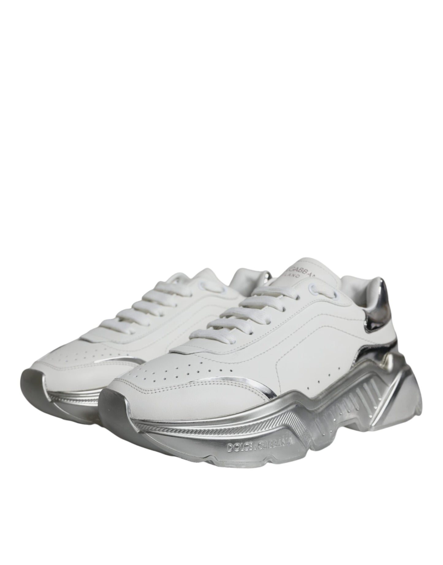 Dolce & Gabbana Silver White Daymaster Low Top Sneakers Shoes by Dolce & Gabbana