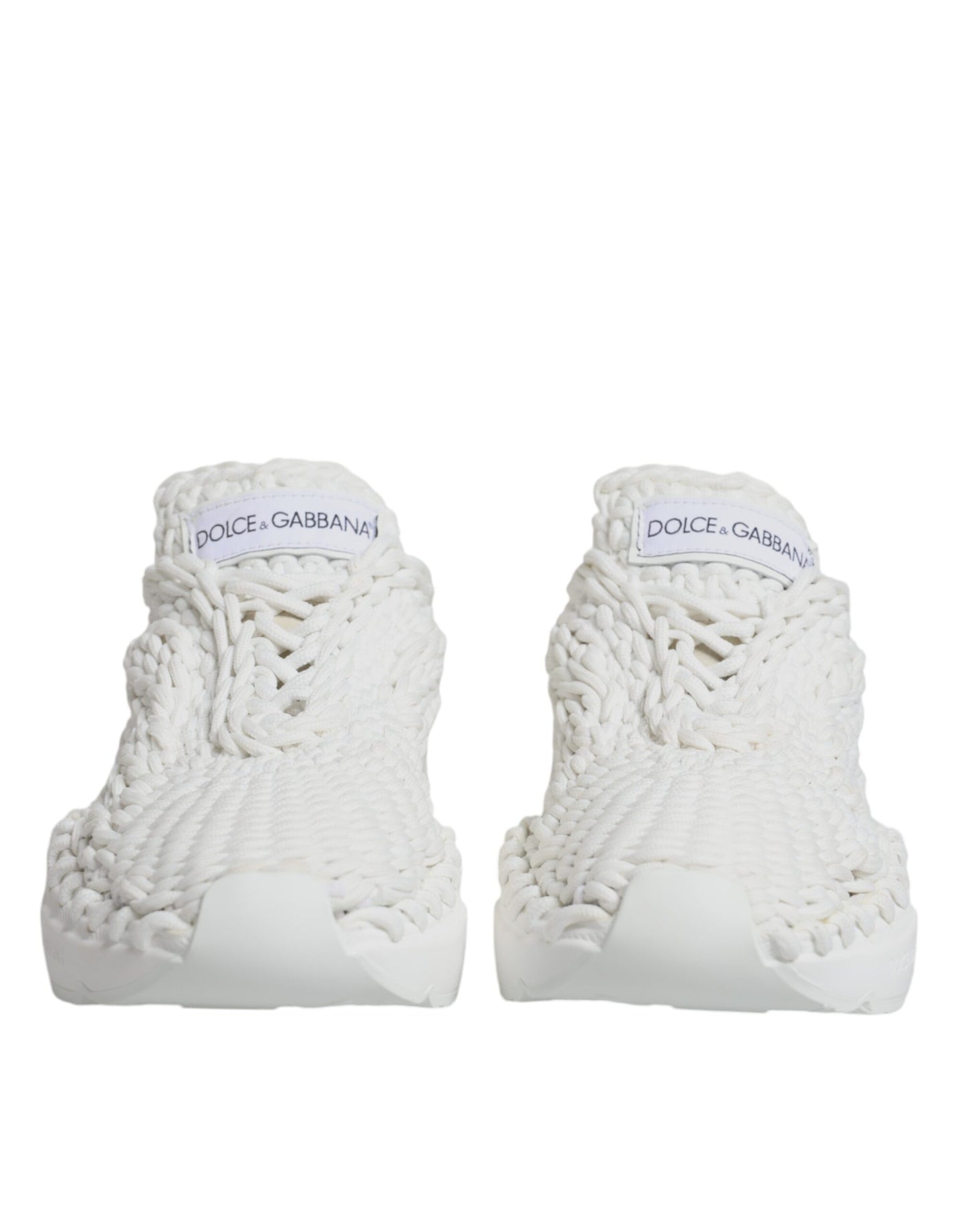 Dolce & Gabbana White Knitted Daymaster Sneakers Shoes by Dolce & Gabbana