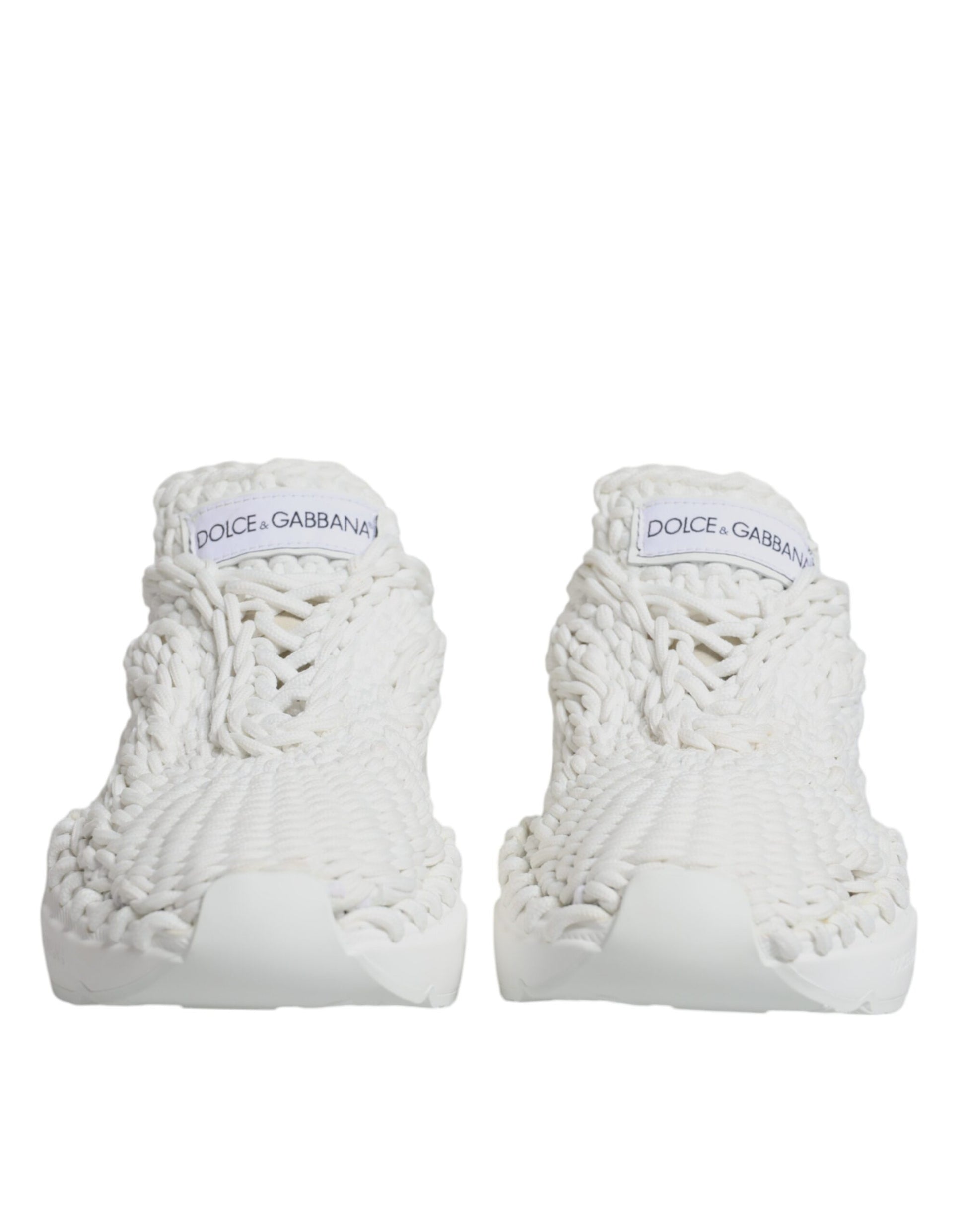 Dolce & Gabbana White Knitted Daymaster Sneakers Shoes by Dolce & Gabbana