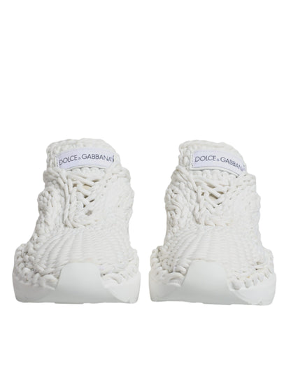 Dolce & Gabbana White Knitted Daymaster Sneakers Shoes by Dolce & Gabbana