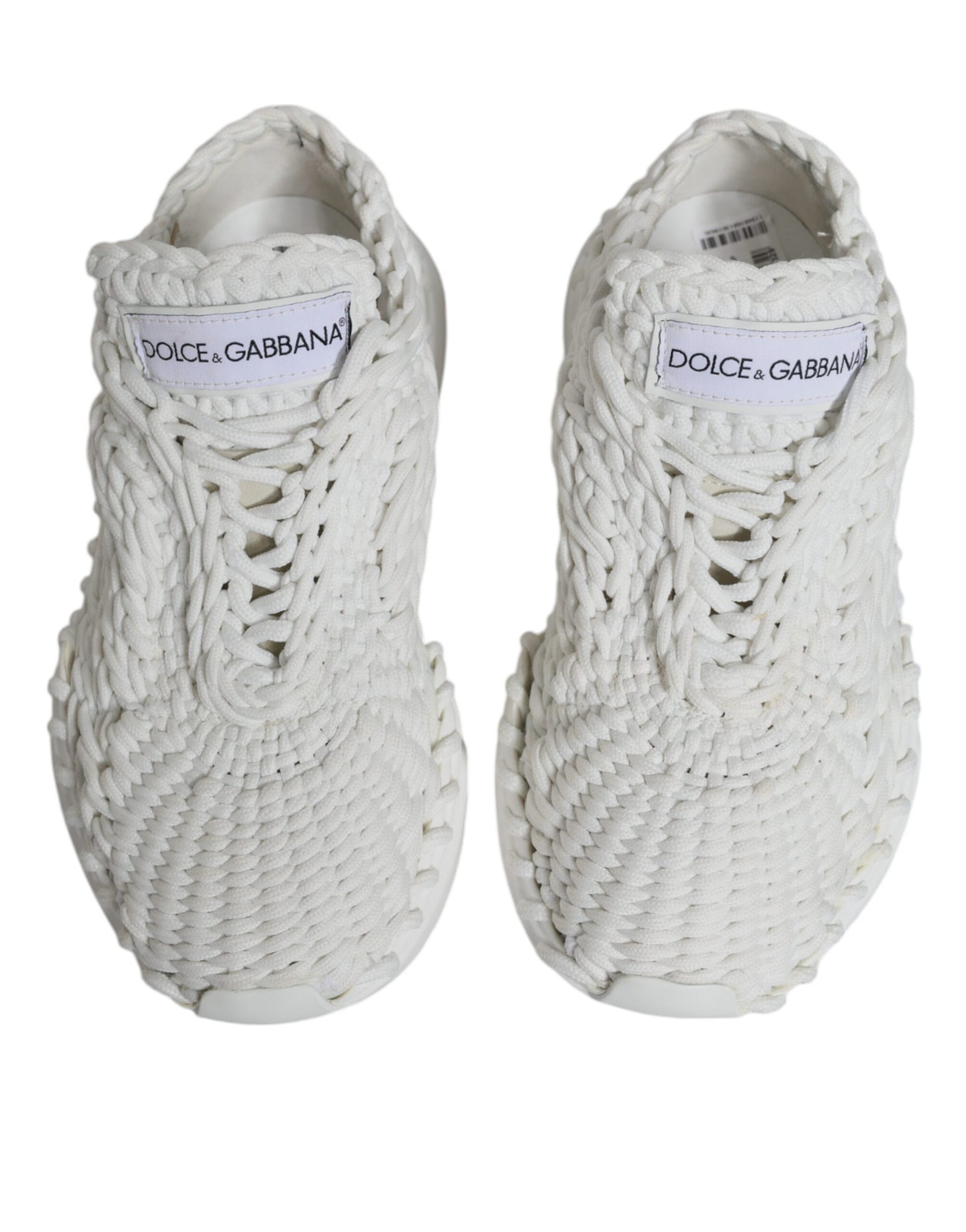 Dolce & Gabbana White Knitted Daymaster Sneakers Shoes by Dolce & Gabbana