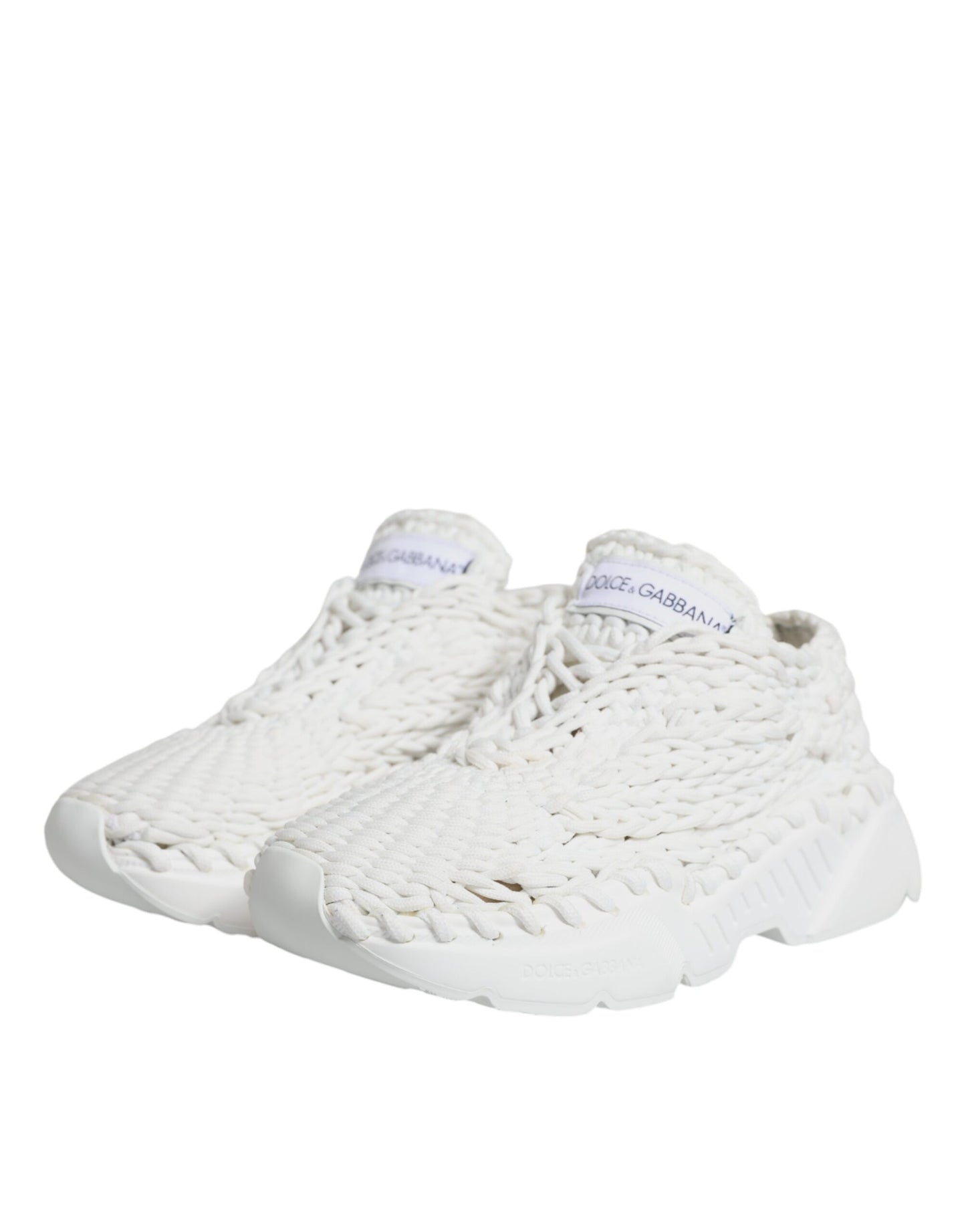 Dolce & Gabbana White Knitted Daymaster Sneakers Shoes by Dolce & Gabbana
