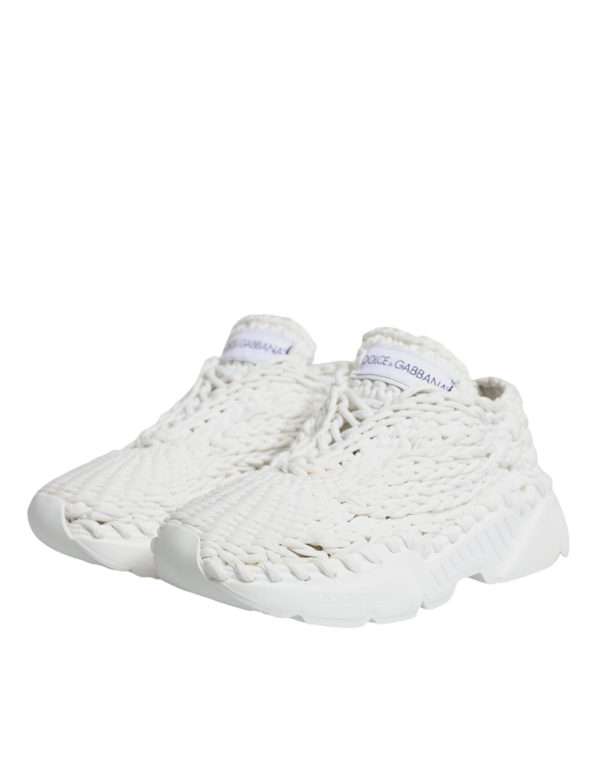 Dolce & Gabbana White Knitted Daymaster Sneakers Shoes by Dolce & Gabbana
