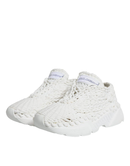 Dolce & Gabbana White Knitted Daymaster Sneakers Shoes by Dolce & Gabbana