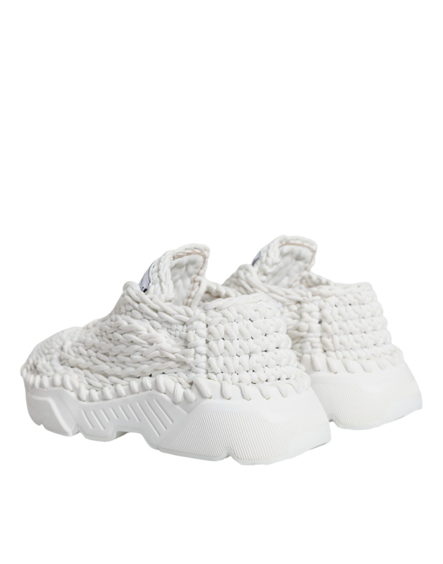 Dolce & Gabbana White Knitted Daymaster Sneakers Shoes by Dolce & Gabbana