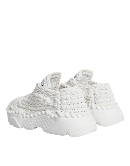 Dolce & Gabbana White Knitted Daymaster Sneakers Shoes by Dolce & Gabbana