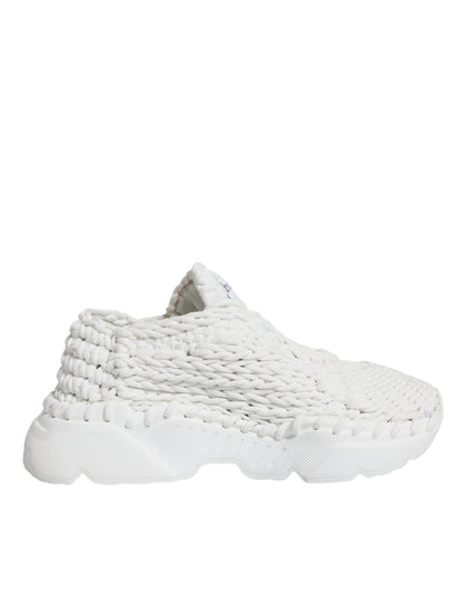 Dolce & Gabbana White Knitted Daymaster Sneakers Shoes by Dolce & Gabbana