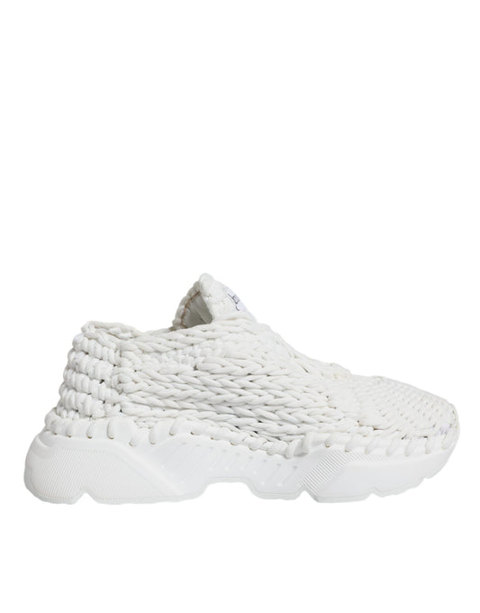 Dolce & Gabbana White Knitted Daymaster Sneakers Shoes by Dolce & Gabbana