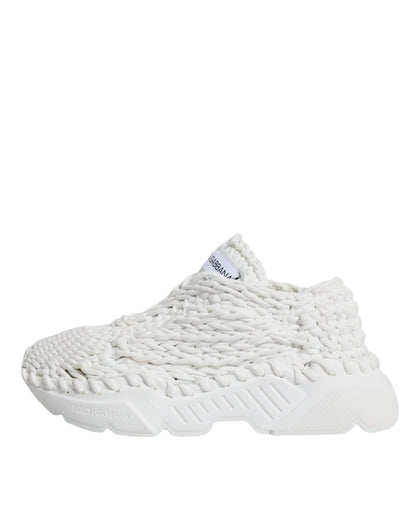 Dolce & Gabbana White Knitted Daymaster Sneakers Shoes by Dolce & Gabbana