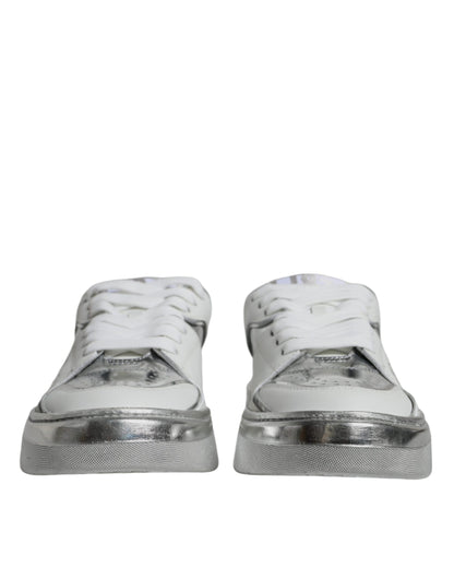 Dolce & Gabbana White Silver Leather Low Top Sneakers Shoes by Dolce & Gabbana