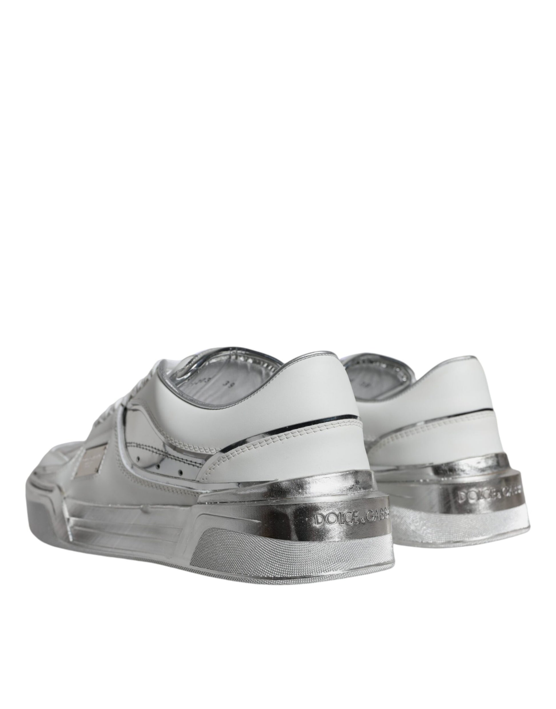 Dolce & Gabbana White Silver Leather Low Top Sneakers Shoes by Dolce & Gabbana