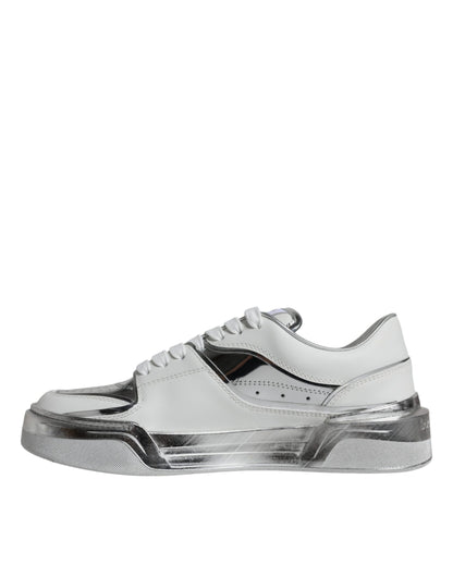 Dolce & Gabbana White Silver Leather Low Top Sneakers Shoes by Dolce & Gabbana