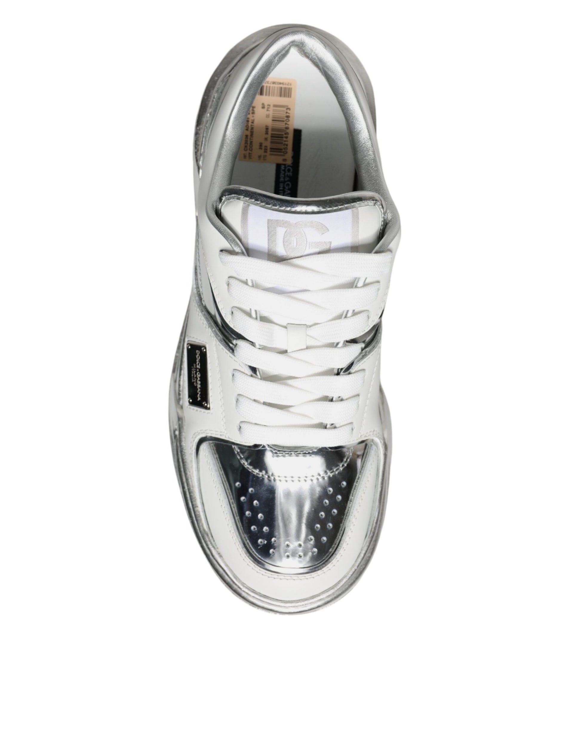 Dolce & Gabbana White Silver Leather Low Top Sneakers Shoes by Dolce & Gabbana