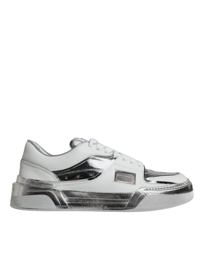 Dolce & Gabbana White Silver Leather Low Top Sneakers Shoes by Dolce & Gabbana