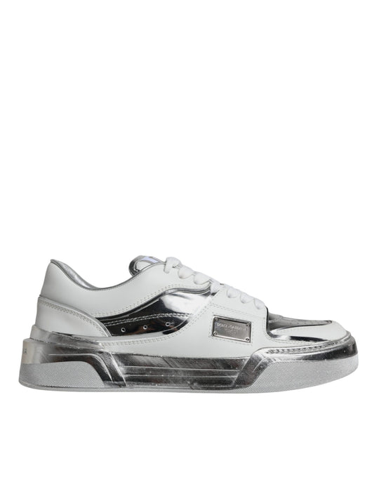 Dolce & Gabbana White Silver Leather Low Top Sneakers Shoes by Dolce & Gabbana