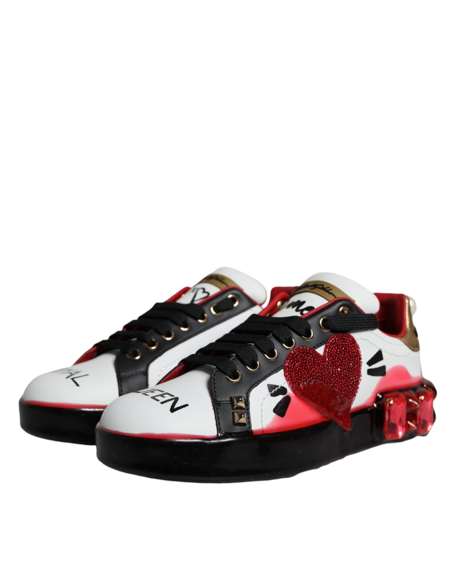 Dolce & Gabbana White Red Crystals Leather Portofino Sneakers Shoes by Dolce & Gabbana