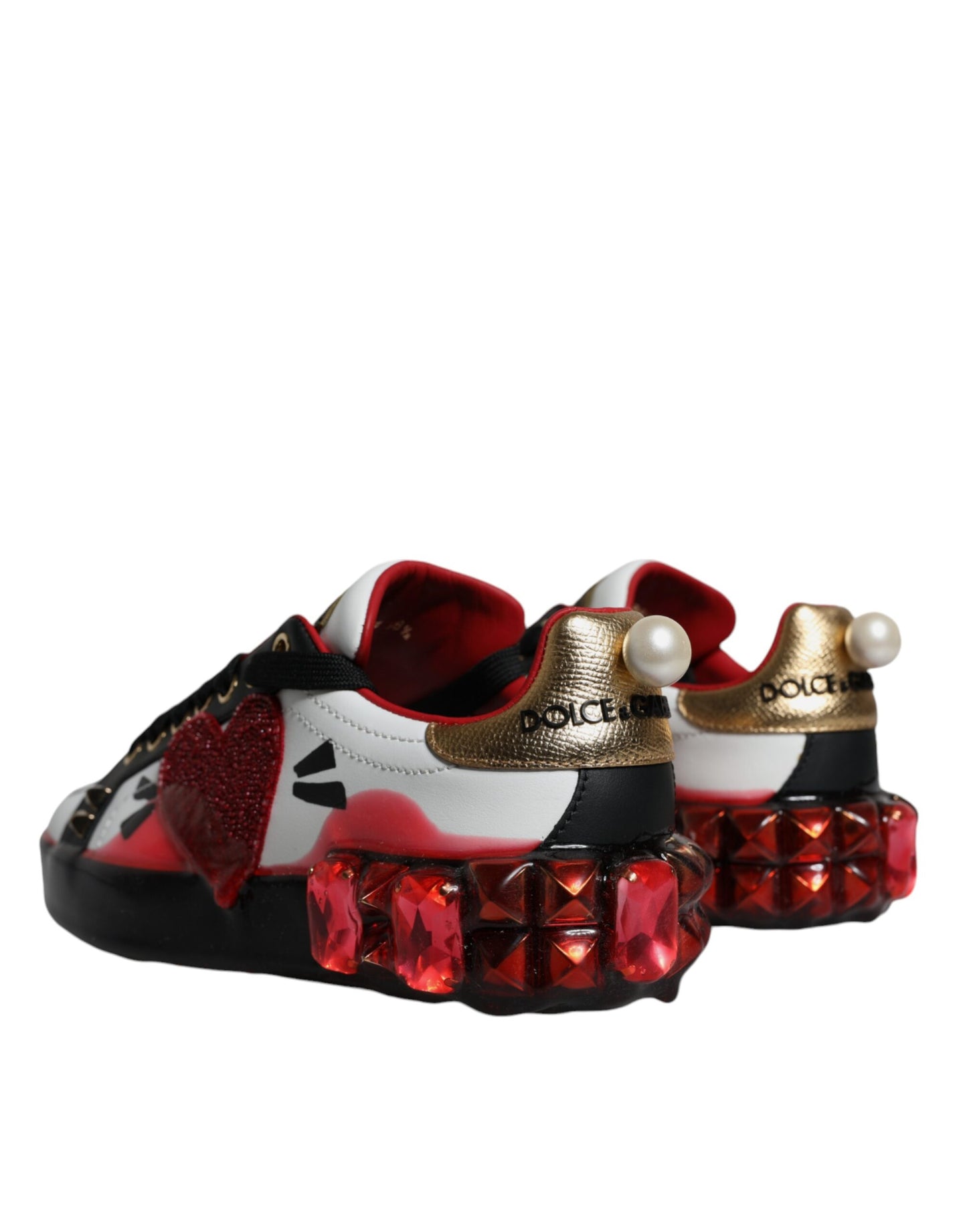 Dolce & Gabbana White Red Crystals Leather Portofino Sneakers Shoes by Dolce & Gabbana