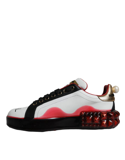 Dolce & Gabbana White Red Crystals Leather Portofino Sneakers Shoes by Dolce & Gabbana