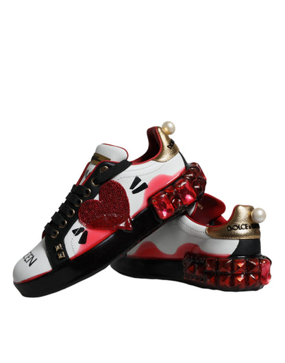 Dolce & Gabbana White Red Crystals Leather Portofino Sneakers Shoes by Dolce & Gabbana